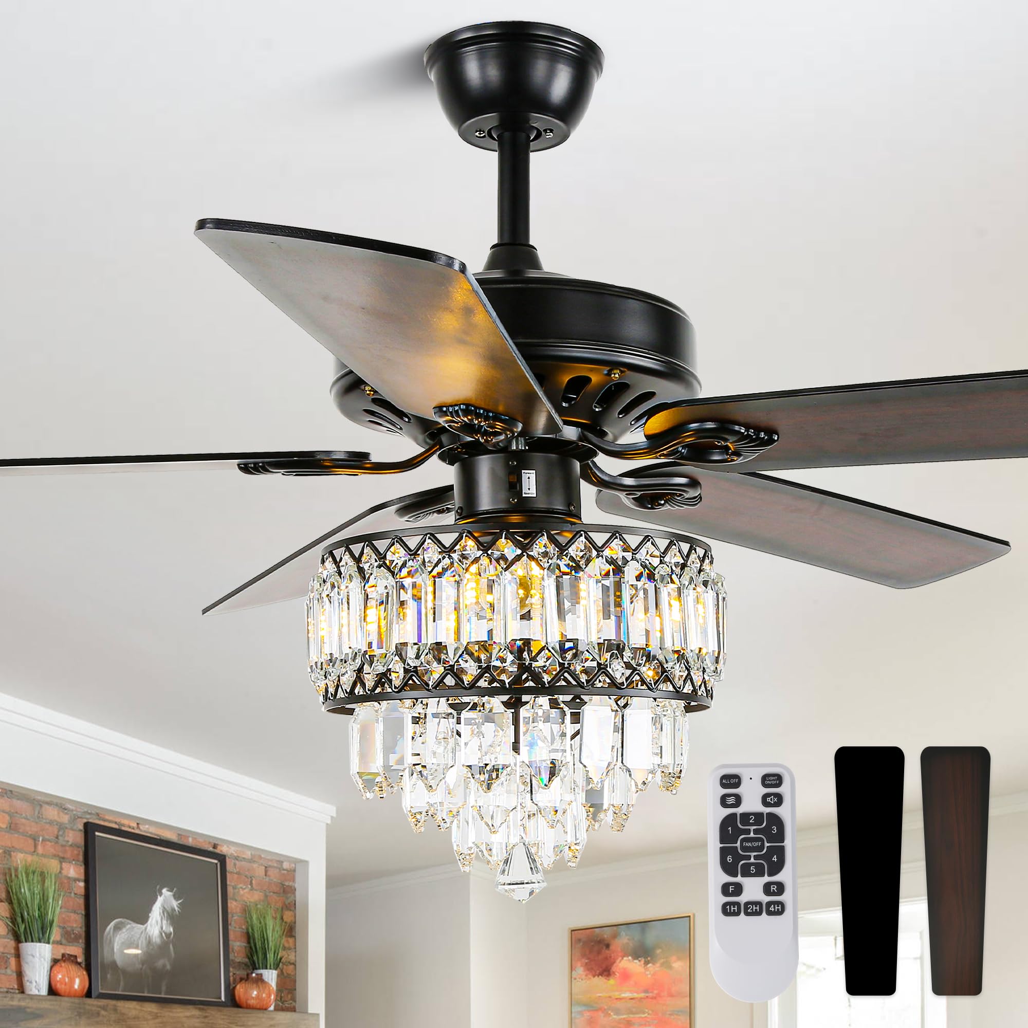 CNCMtiger 52 Inch Crystal Ceiling Fan with Lights and Remote
